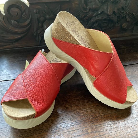 Fly London Shoes - NWT FLY London Wary 897 Leather Wedge Sandal Size 36 RED SCARLET
